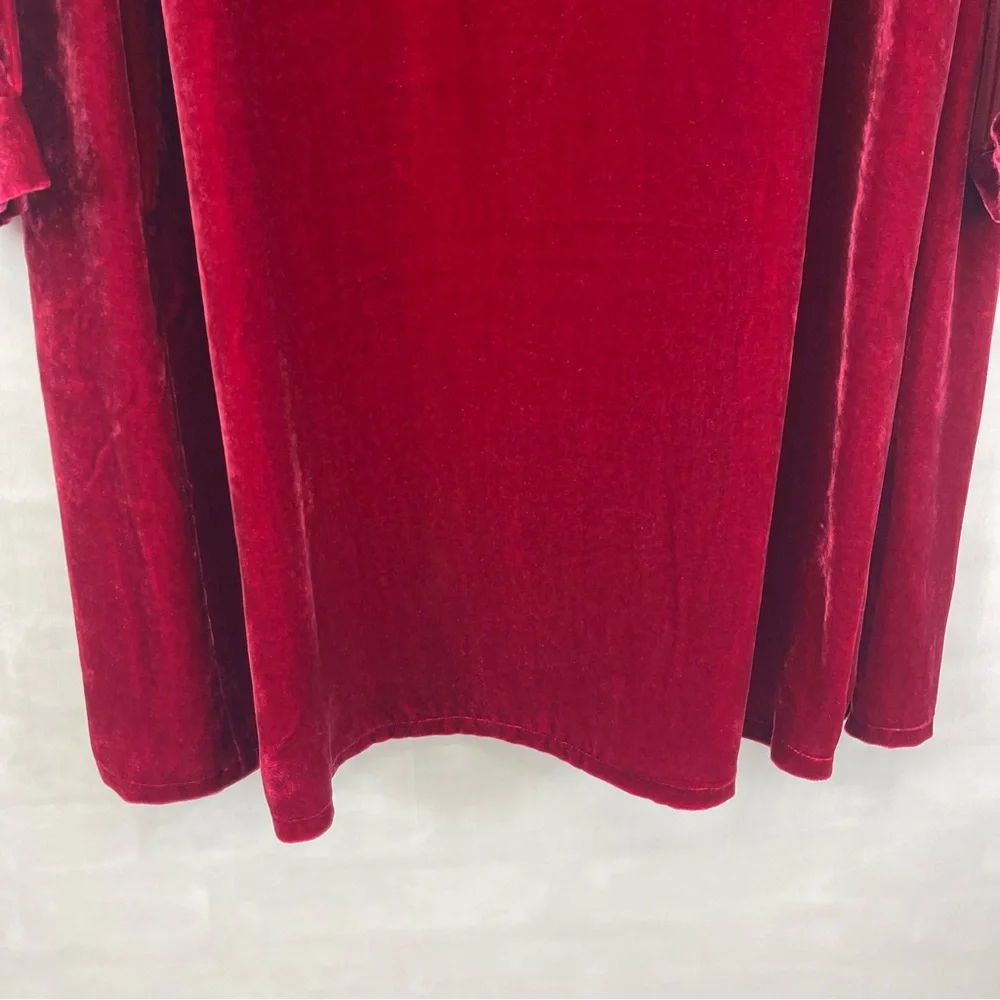 Eileen Fisher Velvet Shift Dress‎ Red Long Sleeve Keyhole Back Silk XXS NEW
